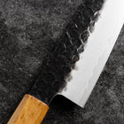 Santoku AUS-8 Revêtement inox Kurouchi Tsuchime Manche Yaki Urushi 170mm-[Musashi]-[Couteaux de cuisine japonais]
