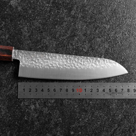Santoku AUS-8 Tsuchime Manche en Acajou 180mm-[Musashi]-[Couteaux de cuisine japonais]
