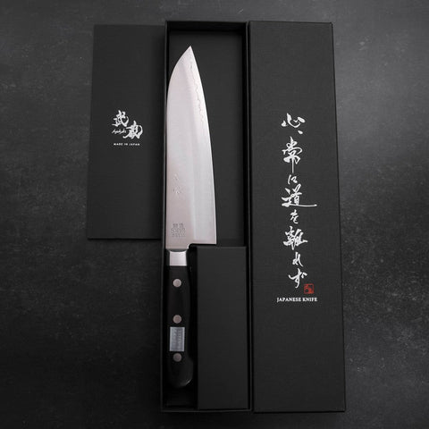 Santoku Acier Suédois Inoxydable Poli Manche Occidental Noir 180mm-[Musashi]-[Couteaux de cuisine japonais]