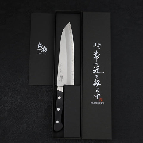 Santoku Acier Suédois Poli Manche Occidental Noir 170mm-[Musashi]-[Couteaux de cuisine japonais]