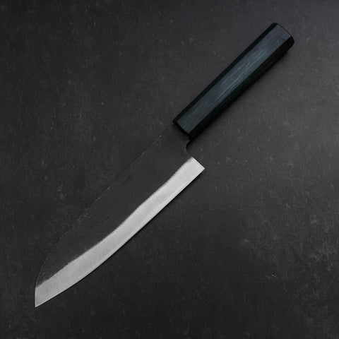 Santoku Blue Steel #1 Kurouchi Dark Blue Urushi Handle 180mm (7”)