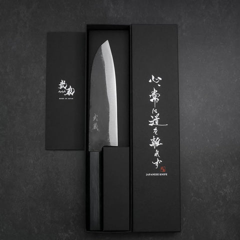 Santoku Blue Steel #1 Kurouchi Dark Blue Urushi Handle 180mm (7”)