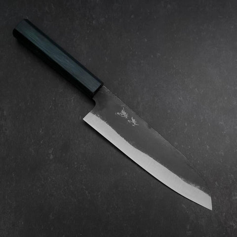 Santoku Blue Steel #1 Kurouchi Dark Blue Urushi Handle 180mm (7”)-[Musashi]-[Couteaux de cuisine japonais]