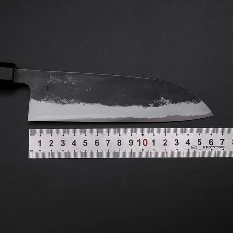 Santoku Blue Steel #1 Kurouchi Manche en Buffle et Magnolia 165mm-[Musashi]-[Couteaux de cuisine japonais]