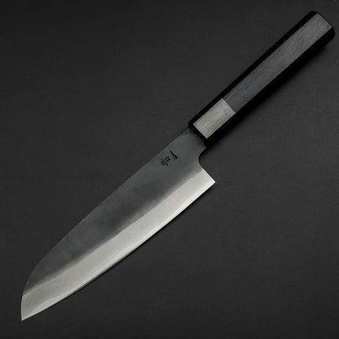 Santoku Blue Steel #1 Revêtement Inox Kurouchi Manche Urushi Bleu Sombre 170mm-[Musashi]-[Couteaux de cuisine japonais]