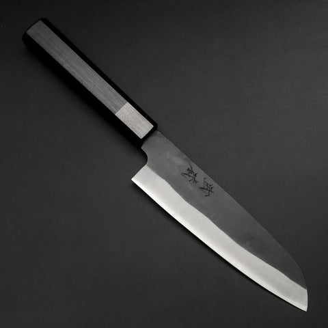 Santoku Blue Steel #1 Revêtement Inox Kurouchi Manche Urushi Bleu Sombre 170mm-[Musashi]-[Couteaux de cuisine japonais]