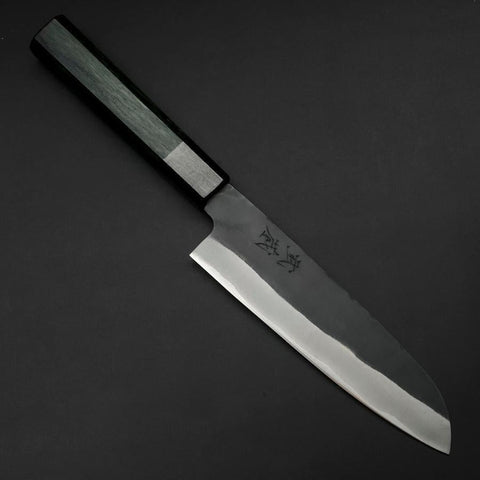 Santoku Blue Steel #1 Revêtement Inox Kurouchi Manche Urushi Vert 170mm-[Musashi]-[Couteaux de cuisine japonais]