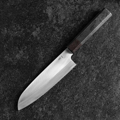 Santoku Blue Steel #1 Revêtement inox Kurouchi Manche Urushi Noir 165m-[Musashi]-[Couteaux de cuisine japonais]