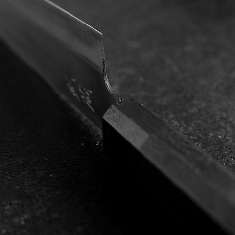 Santoku Blue Steel #1 Revêtement inox Kurouchi Manche Urushi Noir 165m-[Musashi]-[Couteaux de cuisine japonais]