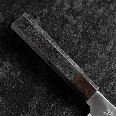 Santoku Blue Steel #1 Revêtement inox Kurouchi Manche Urushi Noir 165m-[Musashi]-[Couteaux de cuisine japonais]