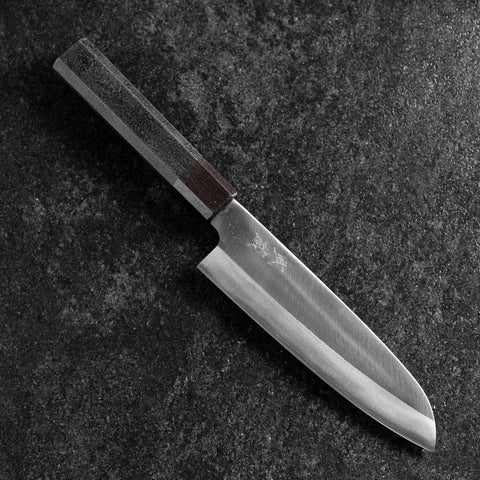 Santoku Blue Steel #1 Revêtement inox Kurouchi Manche Urushi Noir 165m-[Musashi]-[Couteaux de cuisine japonais]
