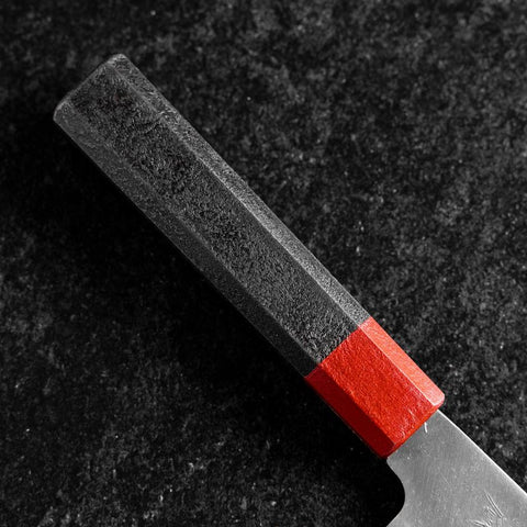 Santoku Blue Steel #1 Revêtement inox Kurouchi Manche Urushi Noir Rouge 165mm-[Musashi]-[Couteaux de cuisine japonais]