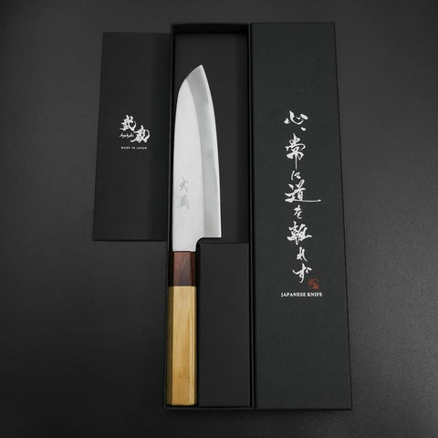Santoku Blue Steel #1 Revêtement inox Miroir Manche en Zelkova 165mm-[Musashi]-[Couteaux de cuisine japonais]