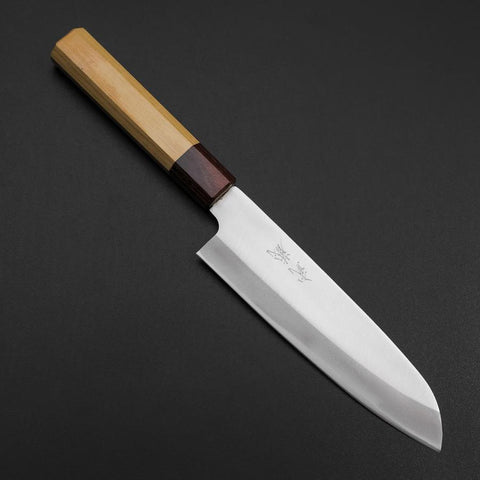 Santoku Blue Steel #1 Revêtement inox Miroir Manche en Zelkova 165mm-[Musashi]-[Couteaux de cuisine japonais]