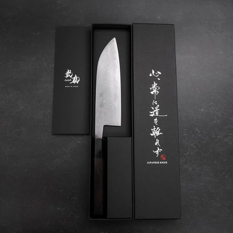 Santoku Blue Steel #2 Damas Manche en Buffle et Ébène 165mm-[Musashi]-[Couteaux de cuisine japonais]