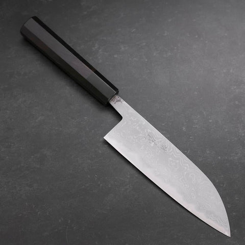Santoku Blue Steel #2 Damas Manche en Buffle et Ébène 165mm-[Musashi]-[Couteaux de cuisine japonais]