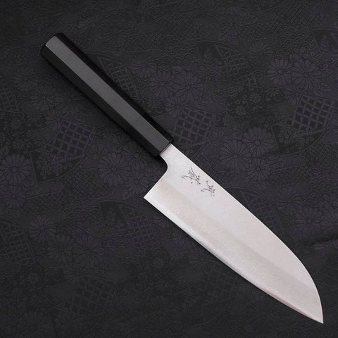 Santoku Blue Steel #2 Damas Manche en Buffle et Ébène 165mm-[Musashi]-[Couteaux de cuisine japonais]
