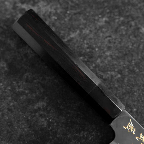 Santoku Blue Steel #2 Kurouchi Chokin Cerf Manche en Buffle et Ébène 165mm-[Musashi]-[Couteaux de cuisine japonais]