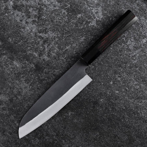 Santoku Blue Steel #2 Kurouchi Chokin Grand Bouddha Manche en Buffle et Ébène 165mm-[Musashi]-[Couteaux de cuisine japonais]