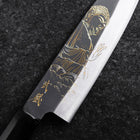 Santoku Blue Steel #2 Kurouchi Chokin Grand Bouddha Manche en Buffle et Ébène 165mm-[Musashi]-[Couteaux de cuisine japonais]