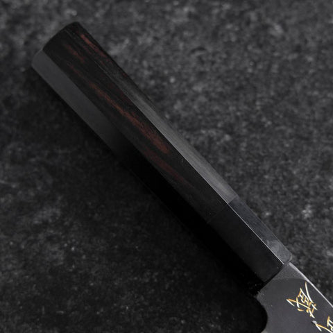 Santoku Blue Steel #2 Kurouchi Chokin Grand Bouddha Manche en Buffle et Ébène 165mm-[Musashi]-[Couteaux de cuisine japonais]