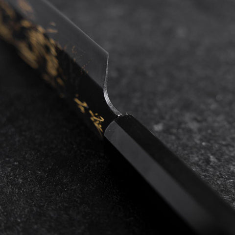 Santoku Blue Steel #2 Kurouchi Chokin Great Buddha Buffalo Ebony Handle 165mm (6.5")-[Musashi]-[Japanese-Kitchen-Knives]