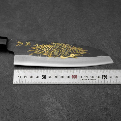 Santoku Blue Steel #2 Kurouchi Chokin Grue Manche en Buffle et Ébène 165mm-[Musashi]-[Couteaux de cuisine japonais]