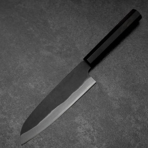 Santoku Blue Steel #2 Kurouchi Chokin Hannya Manche en Buffle et Ébène 165mm-[Musashi]-[Couteaux de cuisine japonais]