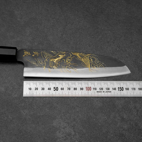 Santoku Blue Steel #2 Kurouchi Chokin Hannya Manche en Buffle et Ébène 165mm-[Musashi]-[Couteaux de cuisine japonais]