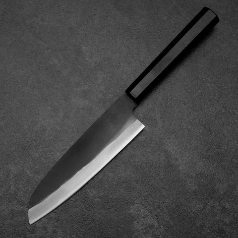 Santoku Blue Steel #2 Kurouchi Chokin Koi Manche en Buffle et Ébène 165mm-[Musashi]-[Couteaux de cuisine japonais]