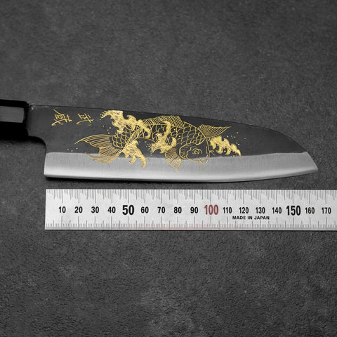 Santoku Blue Steel #2 Kurouchi Chokin Koi Manche en Buffle et Ébène 165mm-[Musashi]-[Couteaux de cuisine japonais]