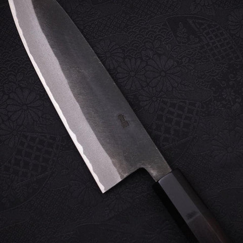 Santoku Blue Steel #2 Kurouchi Chokin Nami-Fuji Manche en Buffle et Ébène 170mm-[Musashi]-[Couteaux de cuisine japonais]