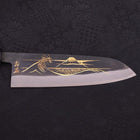 Santoku Blue Steel #2 Kurouchi Chokin Nami-Fuji Manche en Buffle et Ébène 170mm-[Musashi]-[Couteaux de cuisine japonais]