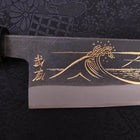 Santoku Blue Steel #2 Kurouchi Chokin Nami-Fuji Manche en Buffle et Ébène 170mm-[Musashi]-[Couteaux de cuisine japonais]