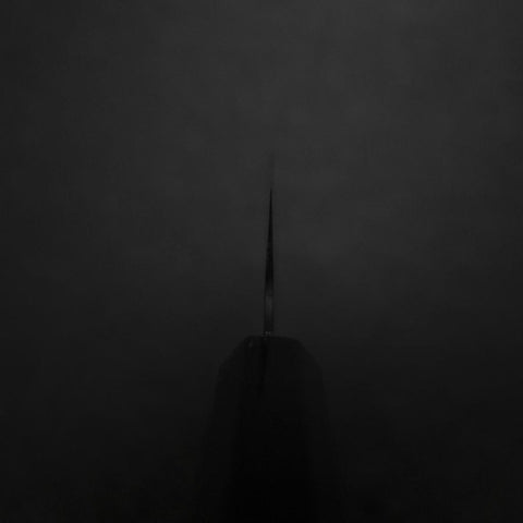 Santoku Blue Steel #2 Kurouchi Chokin Pagode à Cinq Etages Manche en Buffle et Ébène 165mm-[Musashi]-[Couteaux de cuisine japonais]