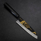 Santoku Blue Steel #2 Kurouchi Chokin Pagode à Cinq Etages Manche en Buffle et Ébène 165mm-[Musashi]-[Couteaux de cuisine japonais]