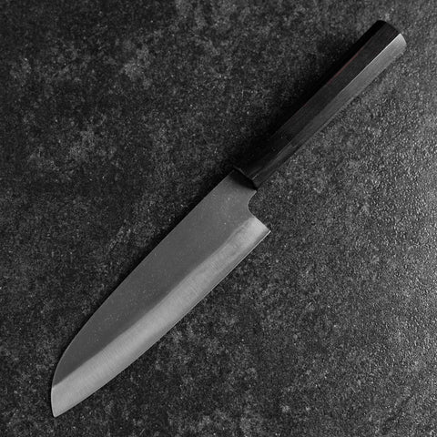 Santoku Blue Steel #2 Kurouchi Chokin Sakura-Fuji Manche en Buffle et Ébène 165mm-[Musashi]-[Couteaux de cuisine japonais]