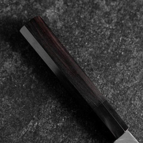 Santoku Blue Steel #2 Kurouchi Chokin Sakura-Fuji Manche en Buffle et Ébène 165mm-[Musashi]-[Couteaux de cuisine japonais]