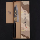 Santoku Blue Steel #2 Kurouchi Chokin Sakura-Fuji Manche en Buffle et Ébène 170mm-[Musashi]-[Couteaux de cuisine japonais]