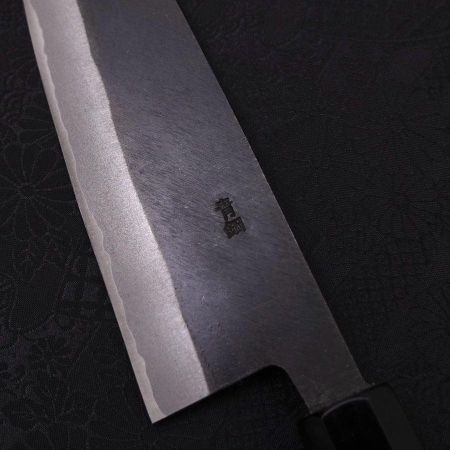 Santoku Blue Steel #2 Kurouchi Chokin Sakura-Fuji Manche en Buffle et Ébène 170mm-[Musashi]-[Couteaux de cuisine japonais]