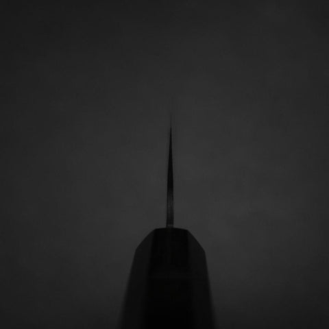 Santoku Blue Steel #2 Kurouchi Chokin Samourai Nouvelle Lune Manche en Buffle et Ébène 165mm-[Musashi]-[Couteaux de cuisine japonais]