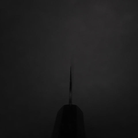 Santoku Blue Steel #2 Kurouchi Chokin Tigre-Bambou Manche en Buffle et Ébène 165mm-[Musashi]-[Couteaux de cuisine japonais]