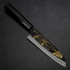 Santoku Blue Steel #2 Kurouchi Chokin Tigre-Bambou Manche en Buffle et Ébène 165mm-[Musashi]-[Couteaux de cuisine japonais]