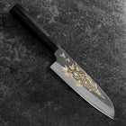 Santoku Blue Steel #2 Kurouchi Chokin Tokyo Tower & Feuille Érable Manche en Buffle et Ébène 165mm-[Musashi]-[Couteaux de cuisine japonais]