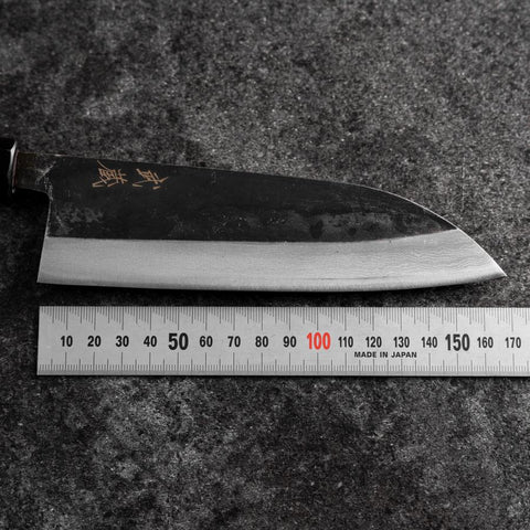 Santoku Blue Steel #2 Kurouchi Damas Manche en Buffle et Noyer 165mm-[Musashi]-[Couteaux de cuisine japonais]
