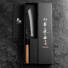 Santoku Blue Steel #2 Kurouchi Damas Manche en Buffle et Noyer 165mm-[Musashi]-[Couteaux de cuisine japonais]