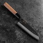 Santoku Blue Steel #2 Kurouchi Damas Manche en Buffle et Noyer 165mm-[Musashi]-[Couteaux de cuisine japonais]