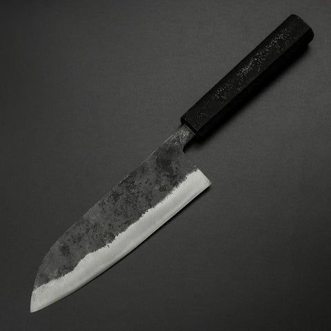 Santoku Blue Steel #2 Kurouchi Manche Ishime Noir 165mm-[Musashi]-[Couteaux de cuisine japonais]