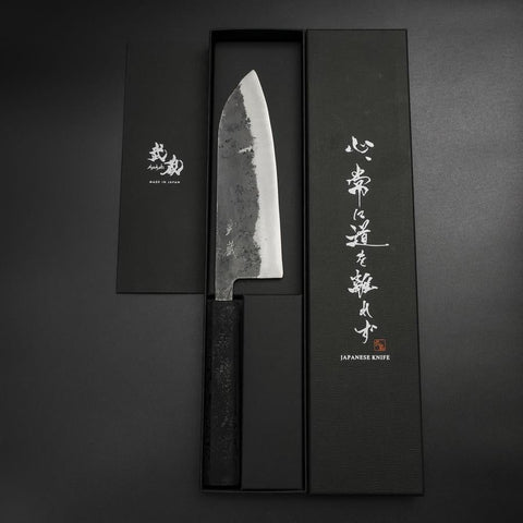 Santoku Blue Steel #2 Kurouchi Manche Ishime Noir 165mm-[Musashi]-[Couteaux de cuisine japonais]