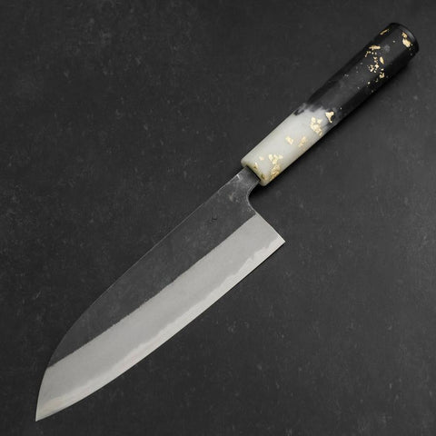 Santoku Blue Steel #2 Kurouchi Manche Océan Noir Blanc et Or 165mm-[Musashi]-[Couteaux de cuisine japonais]